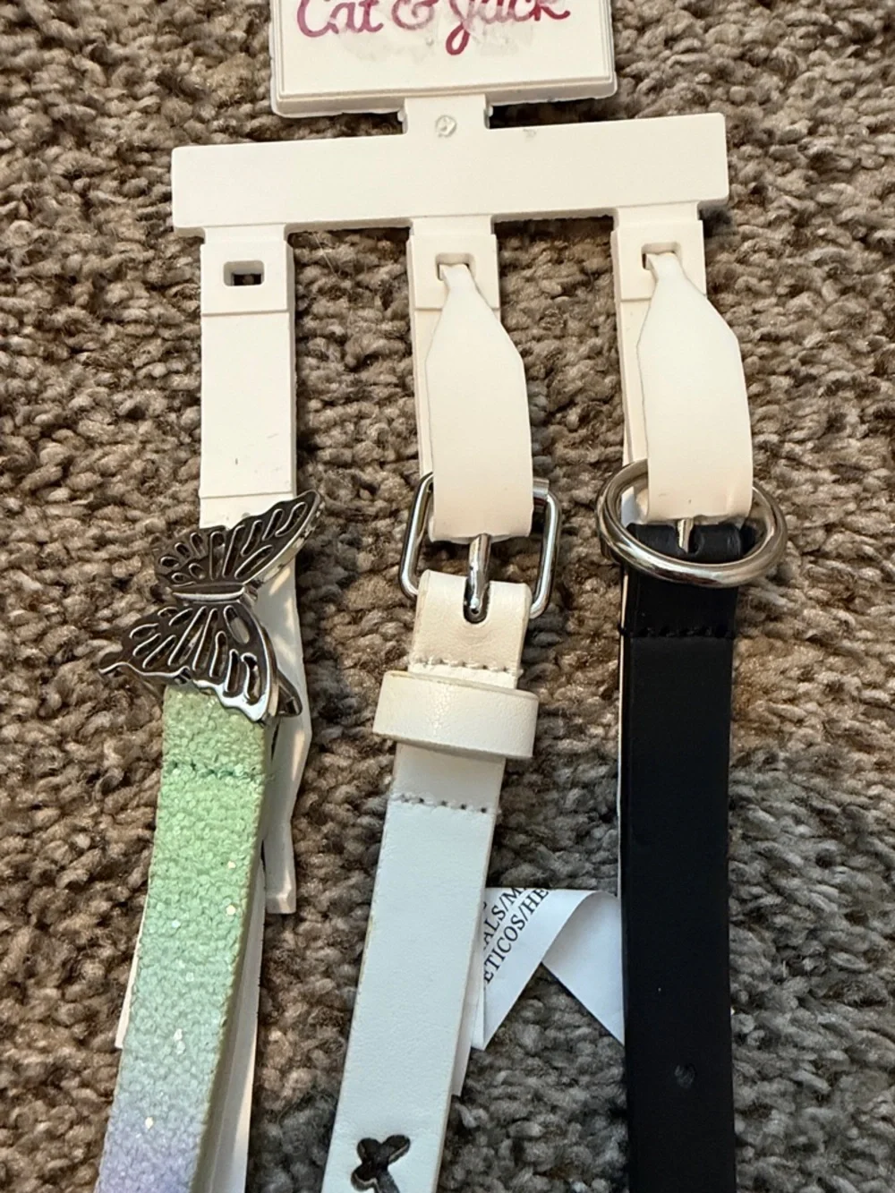 Cat & Jack Girls 3-Pack Skinny Belts in Mint, White with Stars, and Black